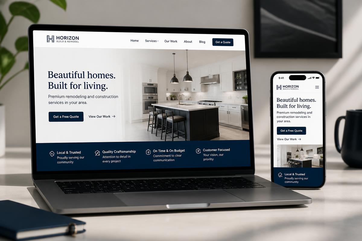 Site internet sur mesure affiché sur un ordinateur portable et un smartphone